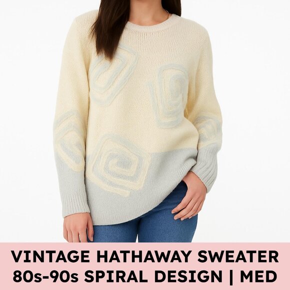 Hathaway Wool Blend Spiral Applique Vintage Sweater Cottagecore Unisex M - Picture 1 of 8